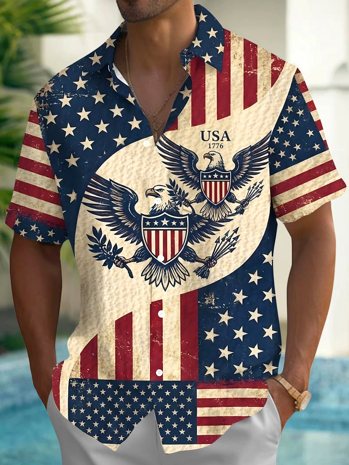 Independence Day Eagle Men's Short Sleeve Pocket Shirts