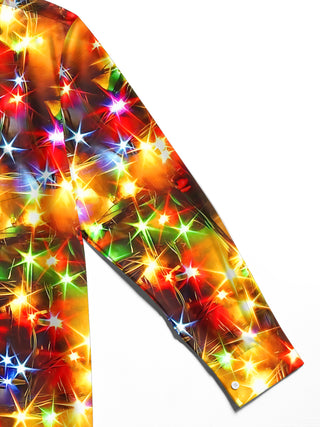 Adaychic Men's Printed Colorful Christmas Lights Print Long Sleeve Shirt with Chest Pocket