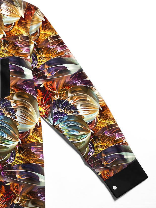 Adaychic Men's Vintage Style Abstract Floral Print Long Sleeve Shirt with Chest Pocket