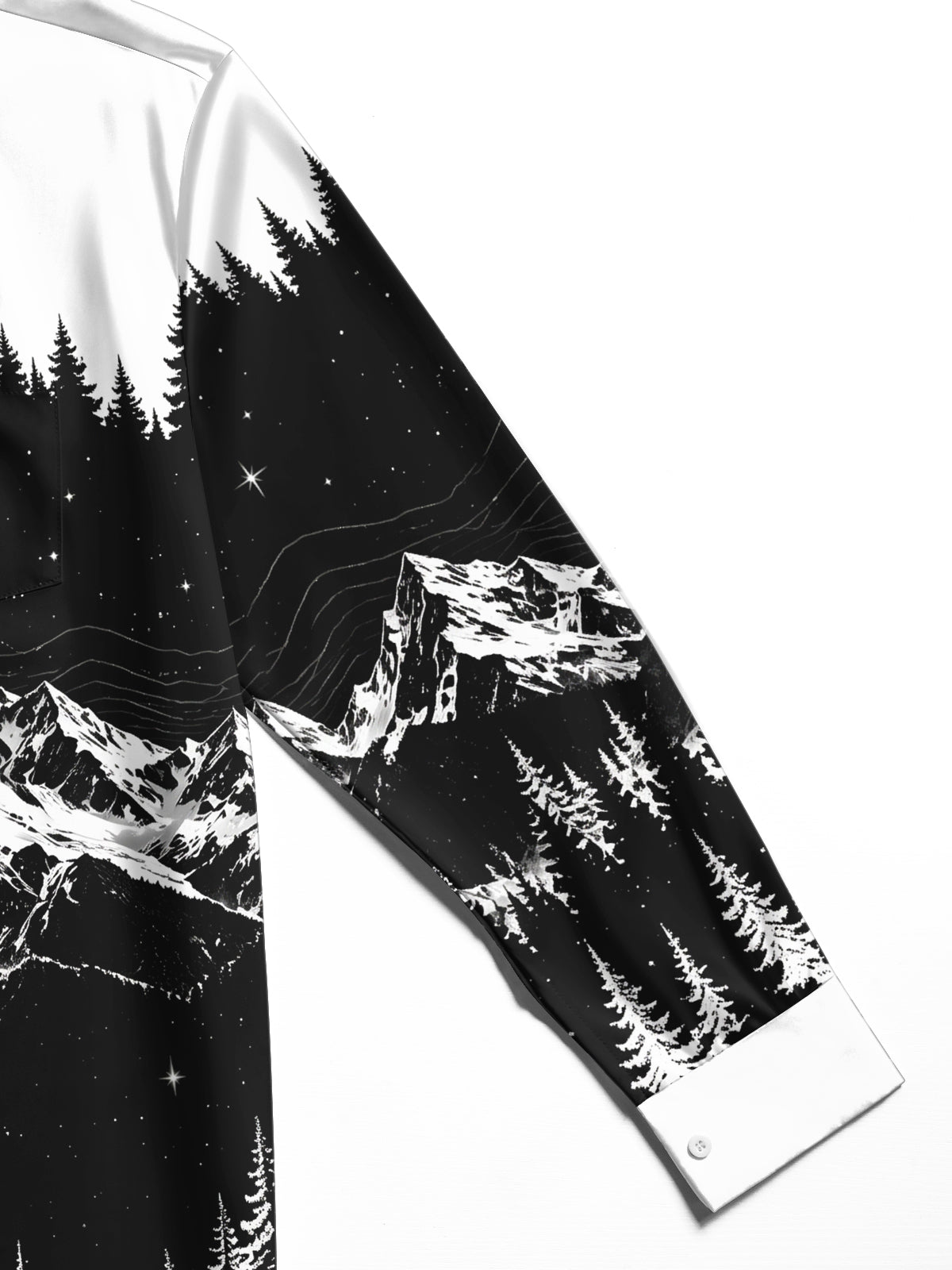 Adaychic Men's Printed Snowy Mountains And Forest Print Long Sleeve Shirt with Chest Pocket