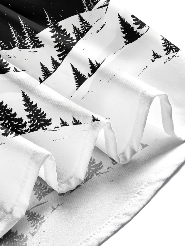 Adaychic Men's Printed Snowy Mountains And Forest Print Long Sleeve Shirt with Chest Pocket
