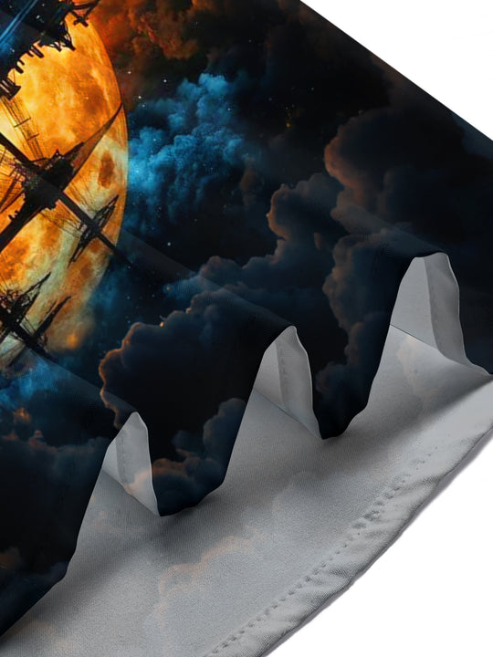 Adaychic Men's Vintage Style Sailing Ship Silhouette Print Short Sleeve Shirt with Chest Pocket