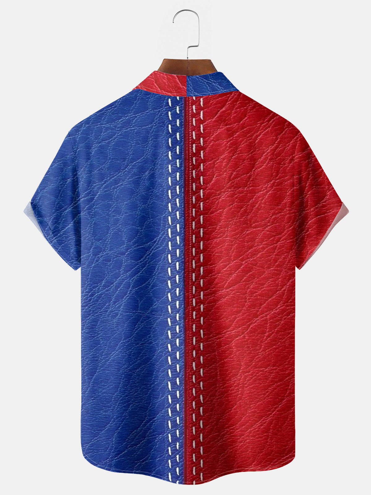 Men's red white blue American flag baseball print short sleeve shirt back view