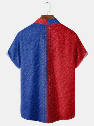 Men's red white blue American flag baseball print short sleeve shirt back view