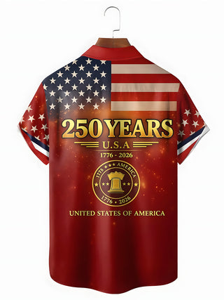 Men's retro eagle print short sleeve shirt, back view