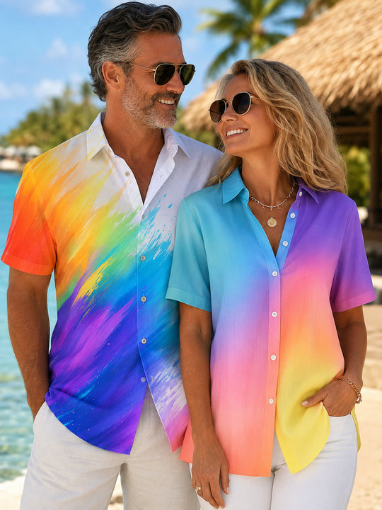 Colorful Gradient Matching Couple Hawaiian Shirts