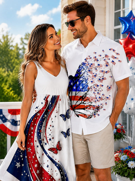 Freedom Patriotic Butterfly Matching Couple Outfits