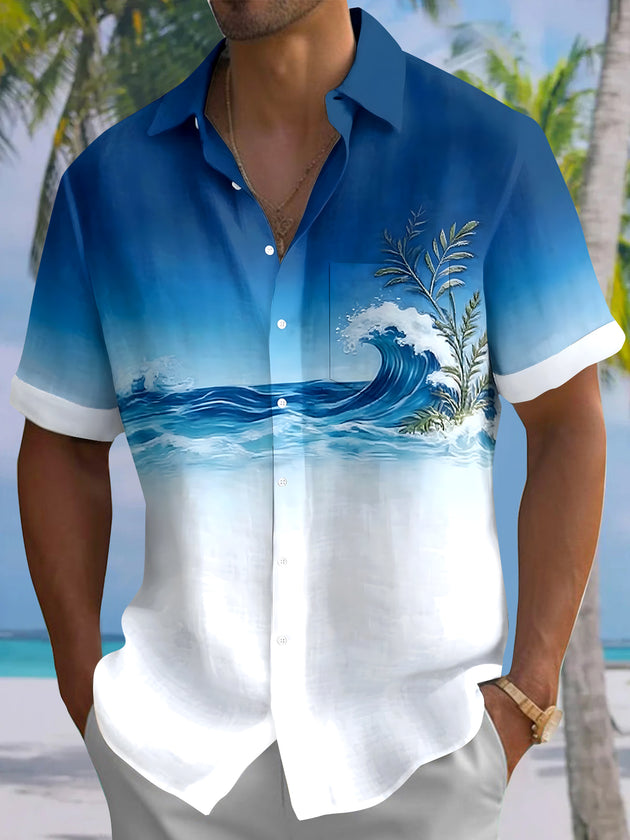men's Hawaiian shirt front view tropical beach vacation