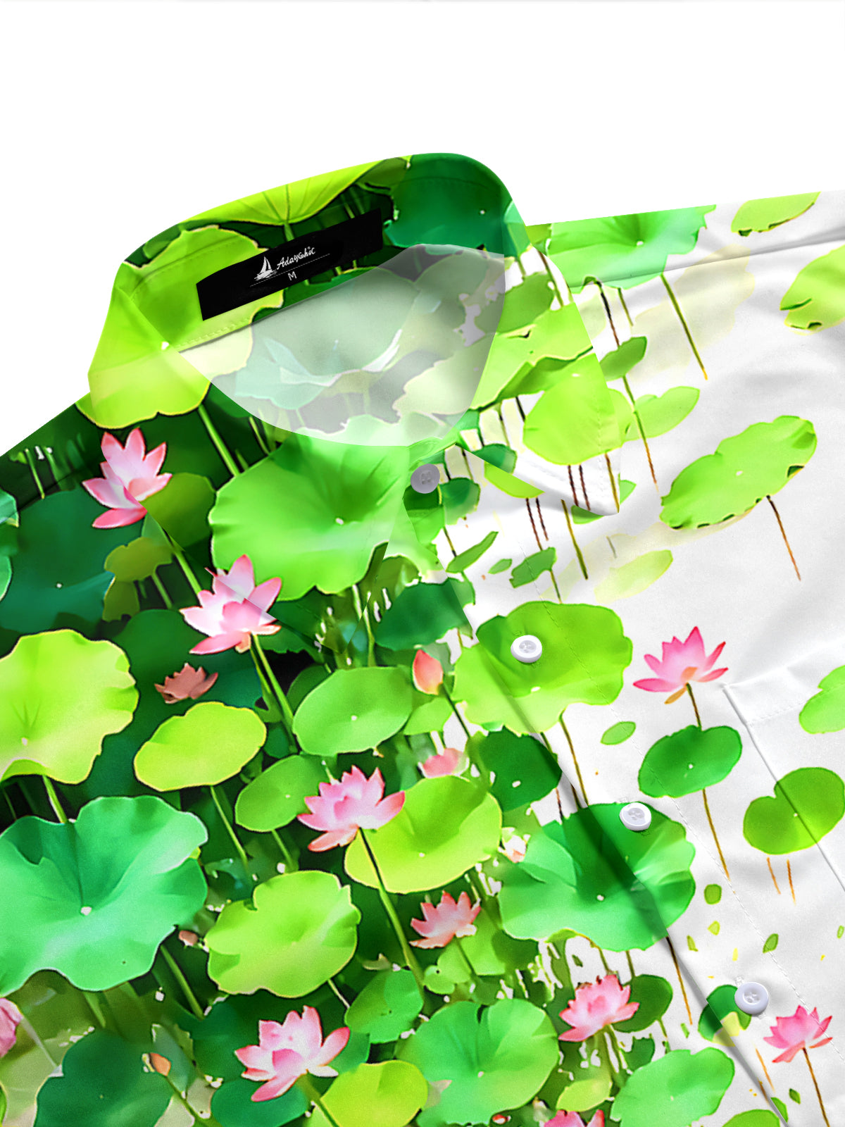 Boating Lotus Pond Landscape Men's Pocket Short Sleeve Shirts