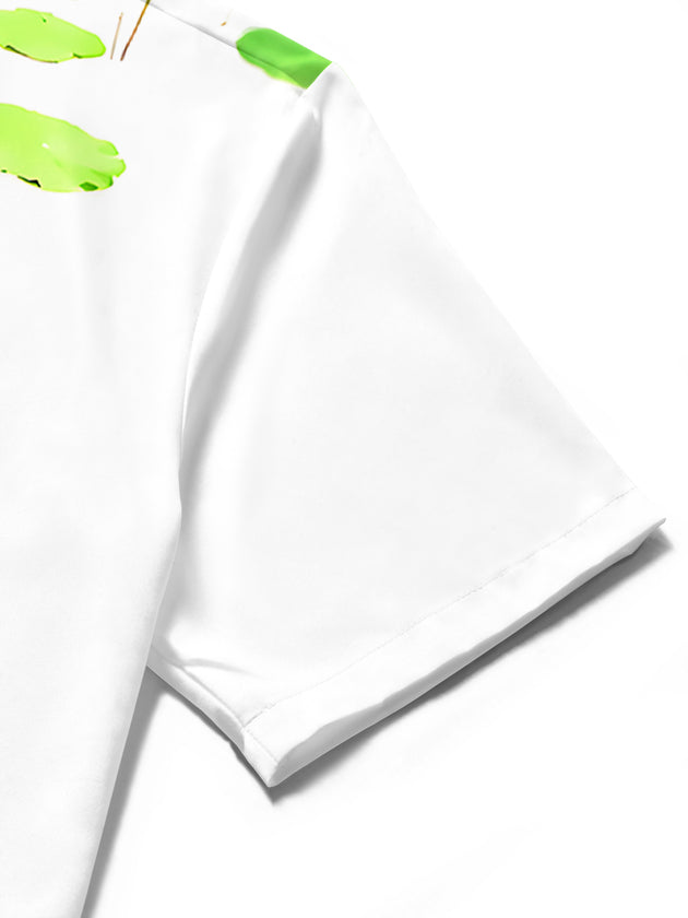 Boating Lotus Pond Landscape Men's Pocket Short Sleeve Shirts