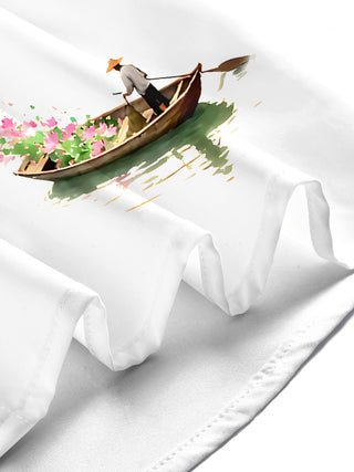 Boating Lotus Pond Landscape Men's Pocket Short Sleeve Shirts
