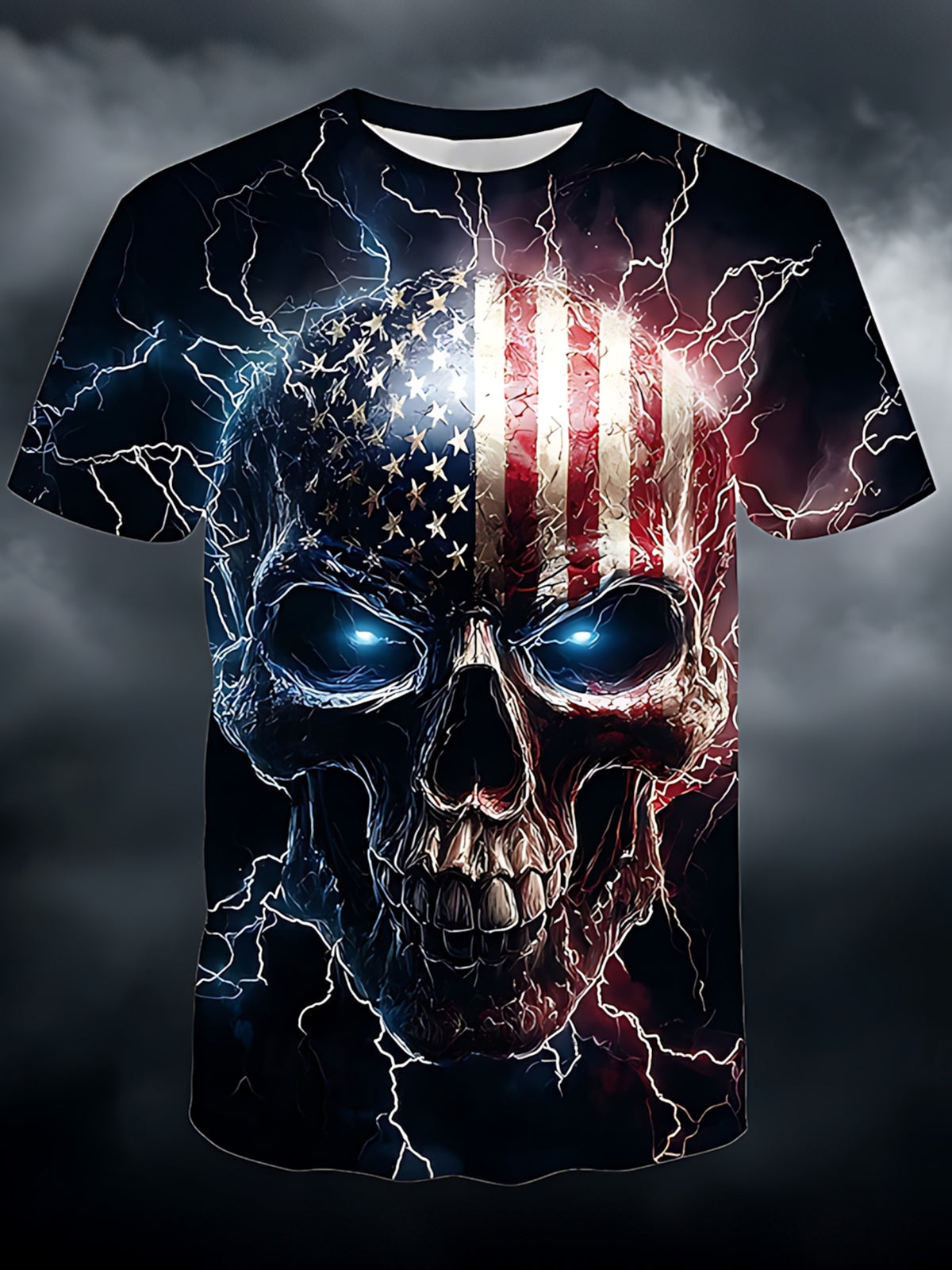men's skull print graphic t-shirt front view Independence Day