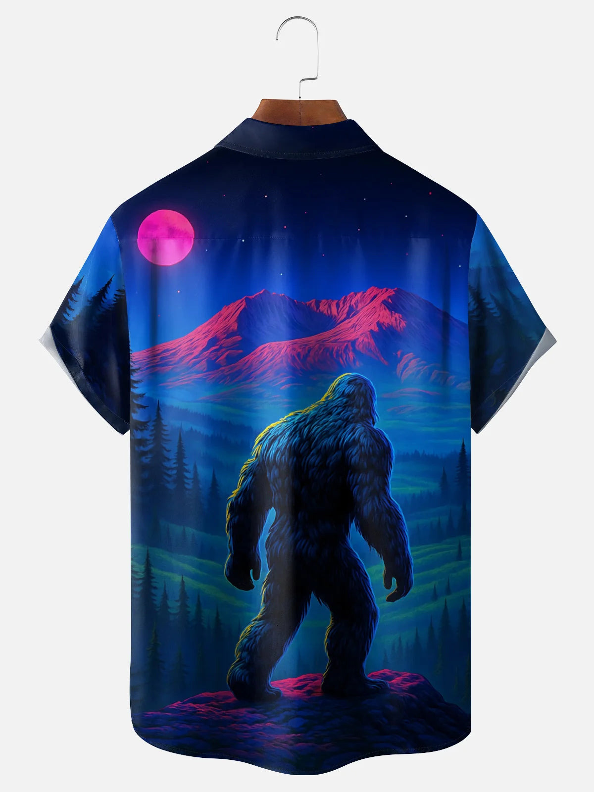 Bigfoot Night Art Print Men's Pocket Short Sleeve Shirts