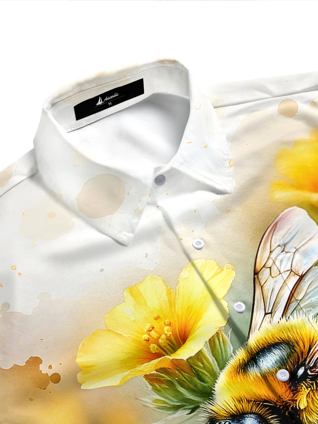 Hawaiian Bee Floral Men's Pocket Short Sleeve Shirts