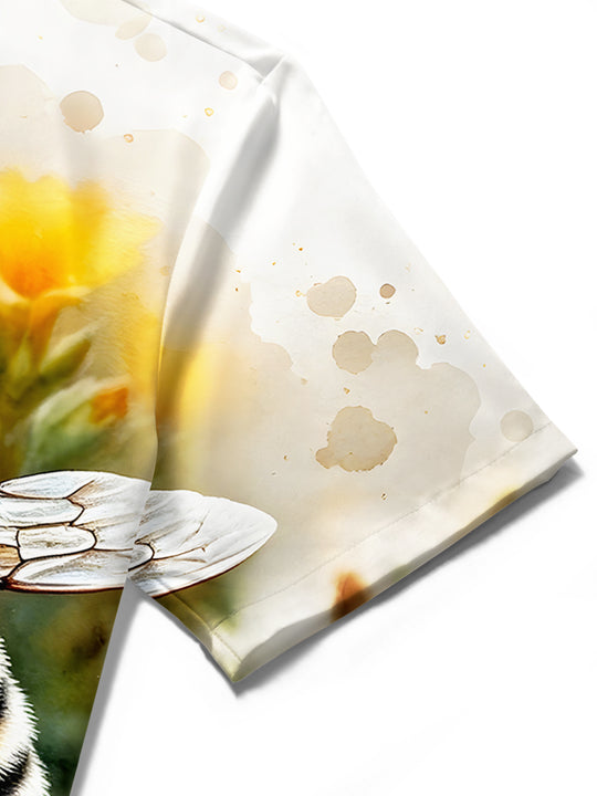 Hawaiian Bee Floral Men's Pocket Short Sleeve Shirts