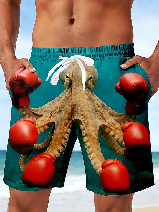 Men's Hawaiian octopus print casual shorts front view tropical beach vacation