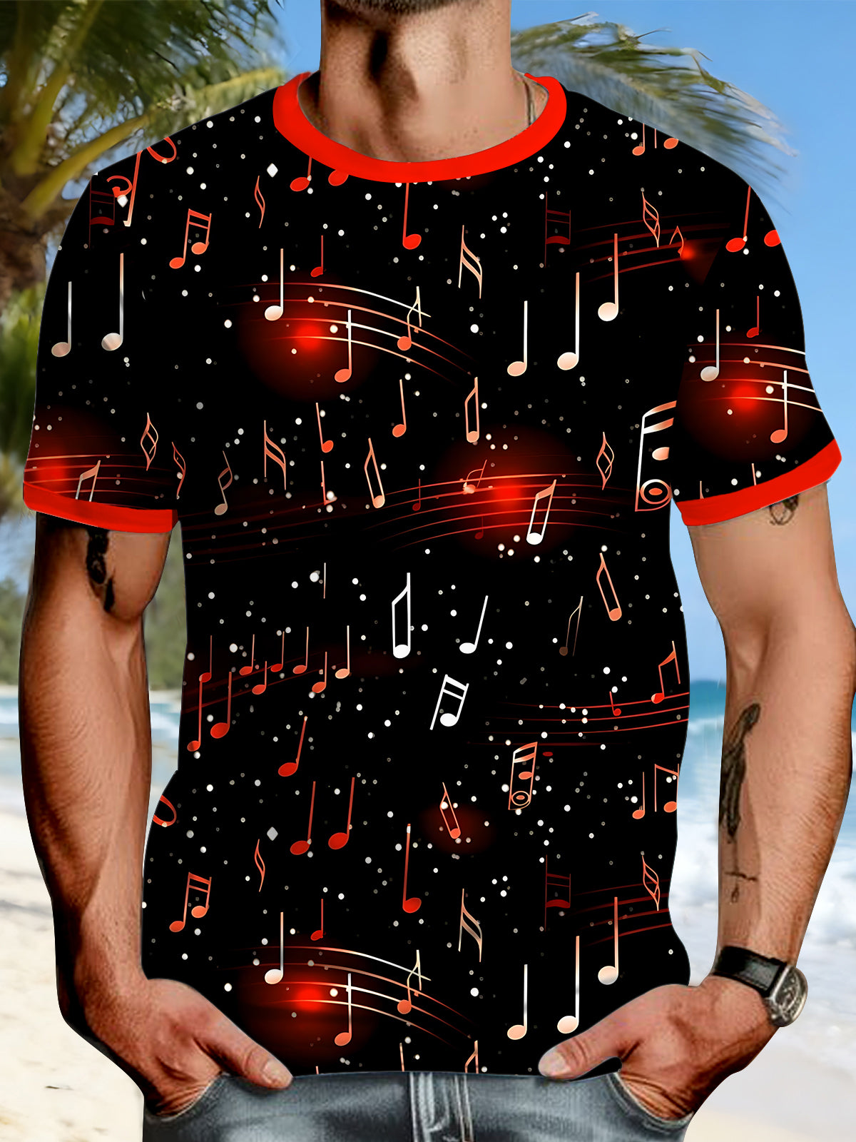 men's music print graphic t-shirt front view