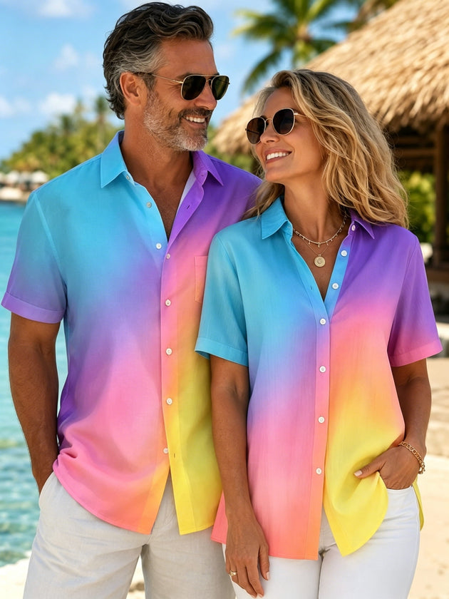 Colorful Gradient Matching Couple Hawaiian Shirts