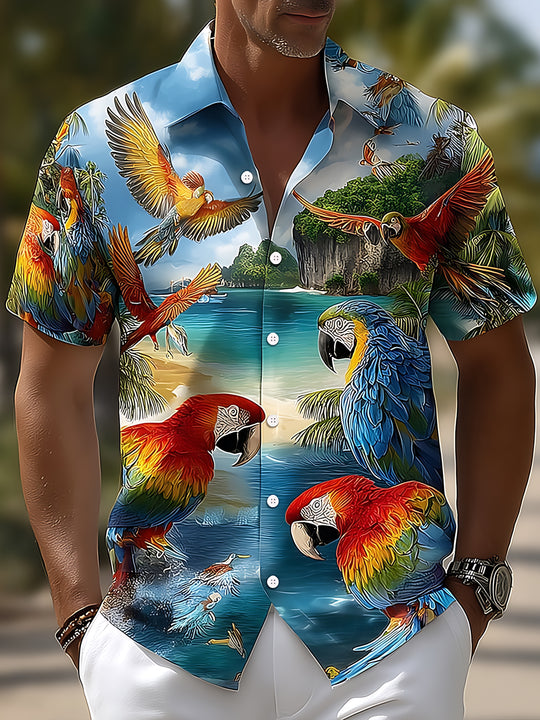 men's Hawaiian shirt front view tropical beach vacation