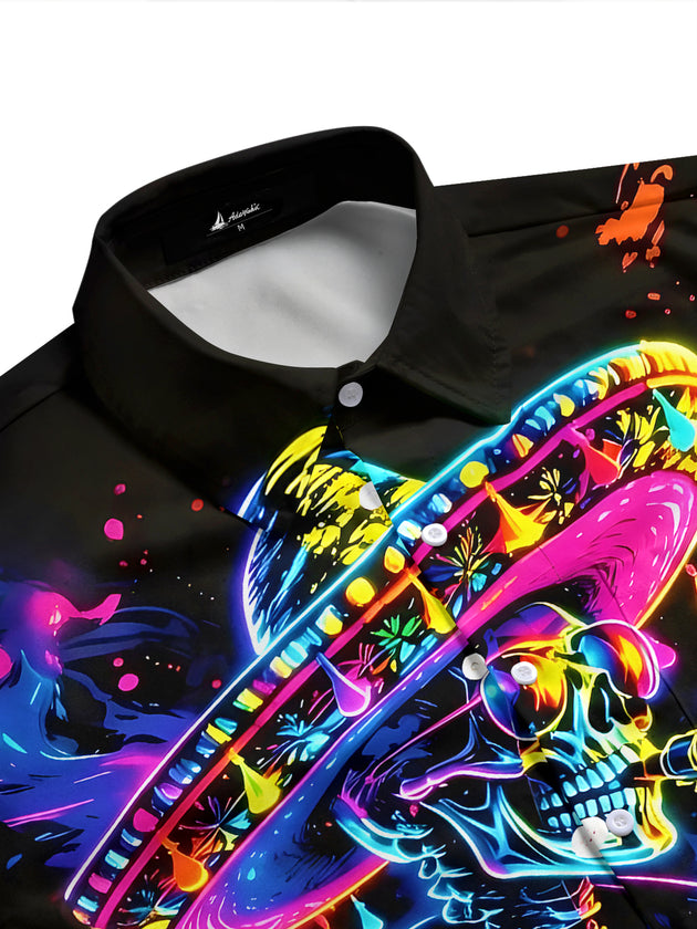 Skull Saxophone Men's Pocket Short Sleeve Shirts