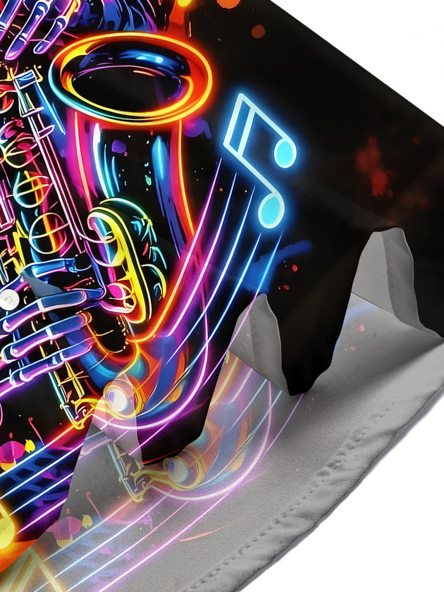 Skull Saxophone Men's Pocket Short Sleeve Shirts