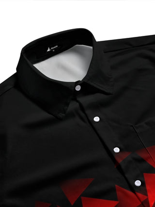 Adaychic Men's Graphic Black Red Geometric Triangle Print Short Sleeve Button Down Shirt with Chest Pocket