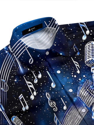 Adaychic Men's Graphic Microphone Print Short Sleeve Shirt with Chest Pocket