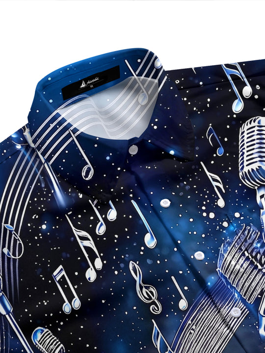 Adaychic Men's Graphic Microphone Print Short Sleeve Shirt with Chest Pocket