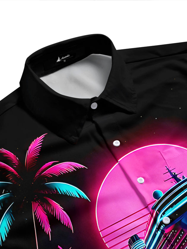 Hawaiian Coconut Tree Cruise Ship Men's Pocket Short Sleeve Shirts