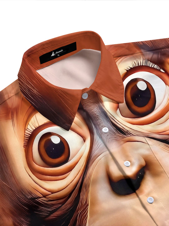 Adaychic Men's 3D Monkey Face Graphic Print Short Sleeve Button Down Shirt with Chest Pocket
