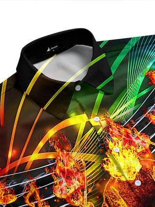 Men's dark band drum kit print half sleeve shirt side view