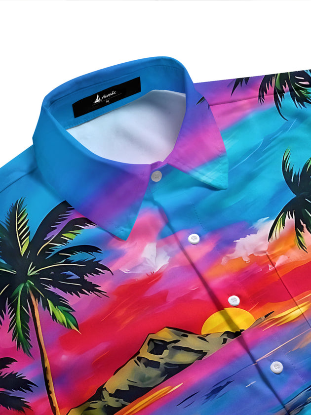 Hawaiian Coconut Tree Men's Pocket Short Sleeve Shirts