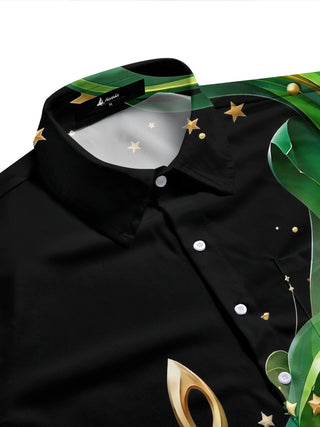 Adaychic Men's Graphic Musical Note Print Short Sleeve Shirt with Chest Pocket