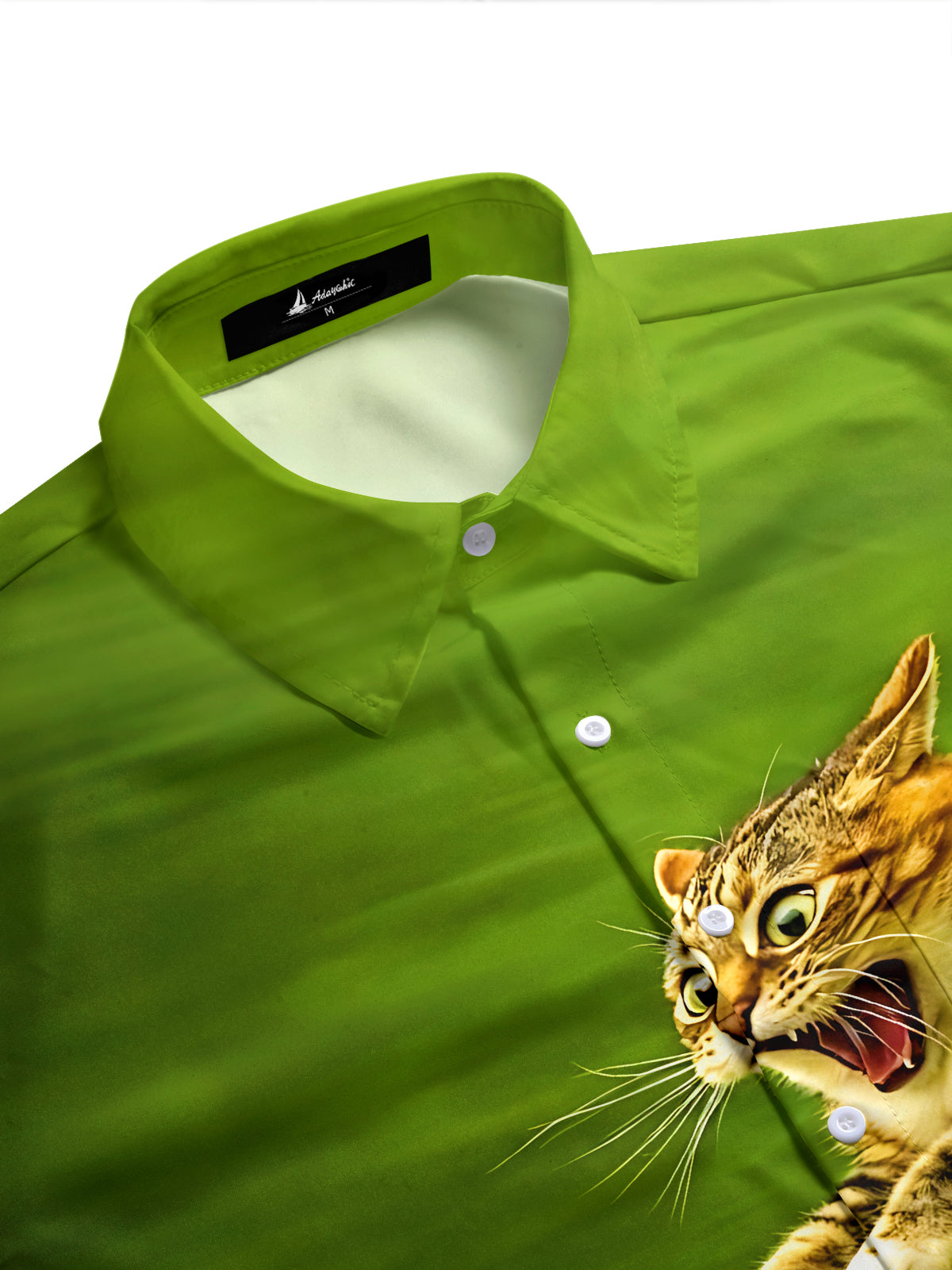Adaychic Men's Graphic Cat Riding Tortoise Print Short Sleeve Button Down Shirt with Chest Pocket