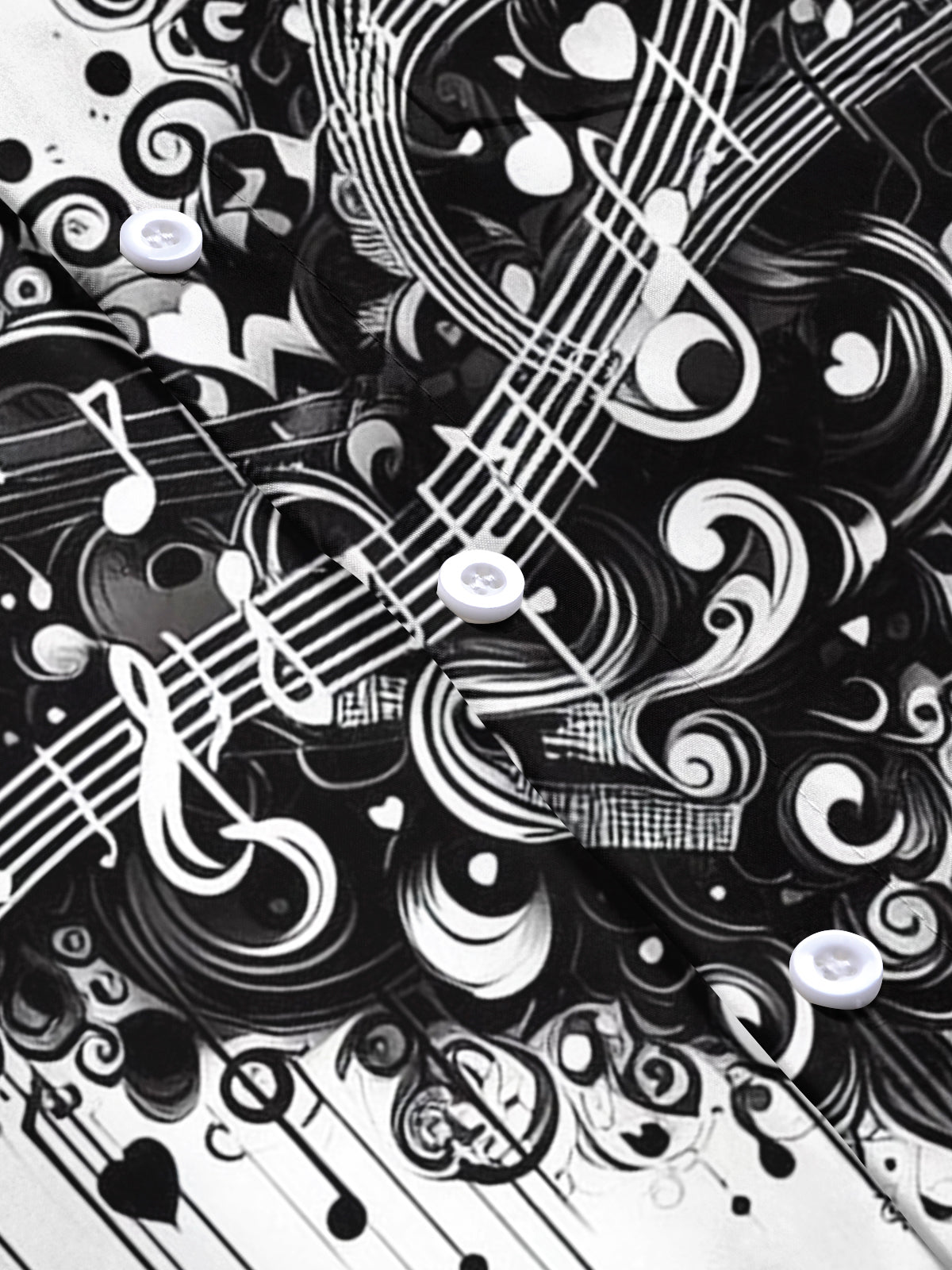Adaychic Men's Graphic Music Notes Print Heart Swirls Print Short Sleeve Shirt with Chest Pocket