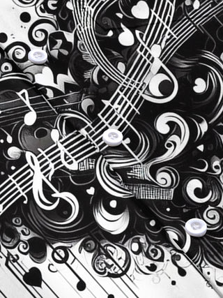 Adaychic Men's Graphic Music Notes Print Heart Swirls Print Short Sleeve Shirt with Chest Pocket