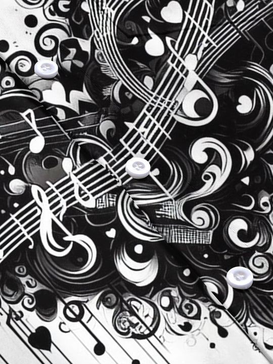 Adaychic Men's Graphic Music Notes Print Heart Swirls Print Short Sleeve Shirt with Chest Pocket