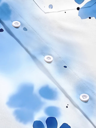 Adaychic Men's Tie Dye Blue Paw Print Tie Dye Pattern Short Sleeve Shirt with Chest Pocket