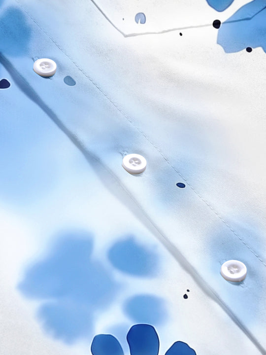 Adaychic Men's Tie Dye Blue Paw Print Tie Dye Pattern Short Sleeve Shirt with Chest Pocket