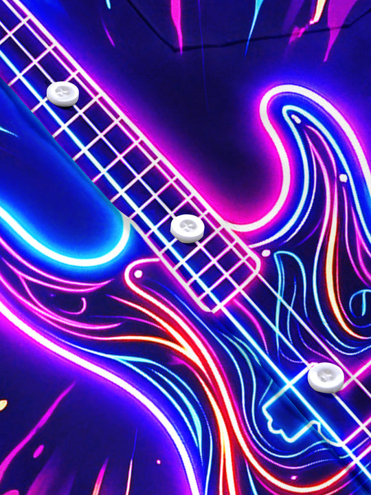 Adaychic Men's Short Sleeve Shirt - Neon Electric Guitar With Splatter Paint Print with Chest Pocket