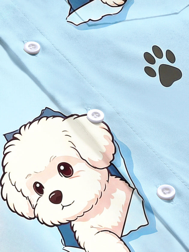 Adaychic Cute Torn Puppy Men's Short Sleeve Shirt with Chest Pocket