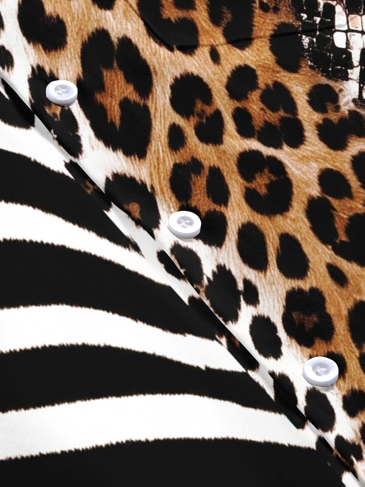 Adaychic Men's Short Sleeve Shirt - Mixed Animal Prints Including Zebra Stripes Leopard Spots And Snake Scales Print with Chest Pocket