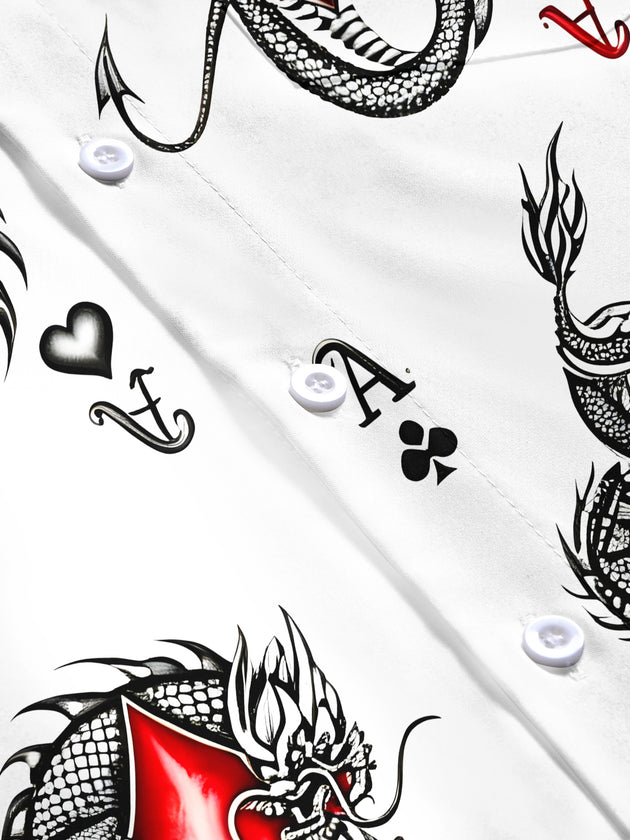 Men's flat lay dragon print short sleeve pocket shirt