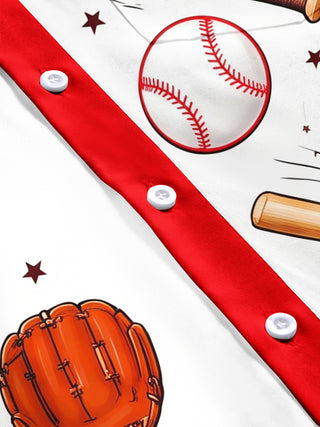 Adaychic Men's Baseball Equipment And Home Plate Print Short Sleeve Shirt with Chest Pocket