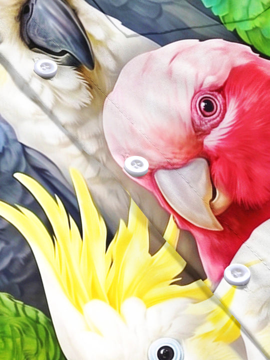 Adaychic Men's Hawaiian Colorful Parrots And Cockatoos Print Short Sleeve Shirt with Chest Pocket