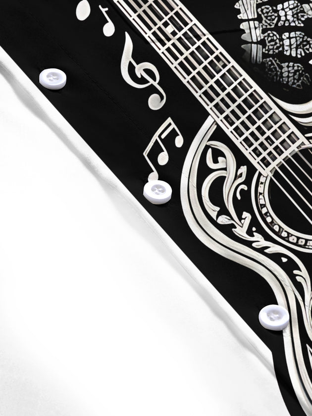 Adaychic Men's Graphic Guitar Mandala Print Short Sleeve Shirt with Chest Pocket
