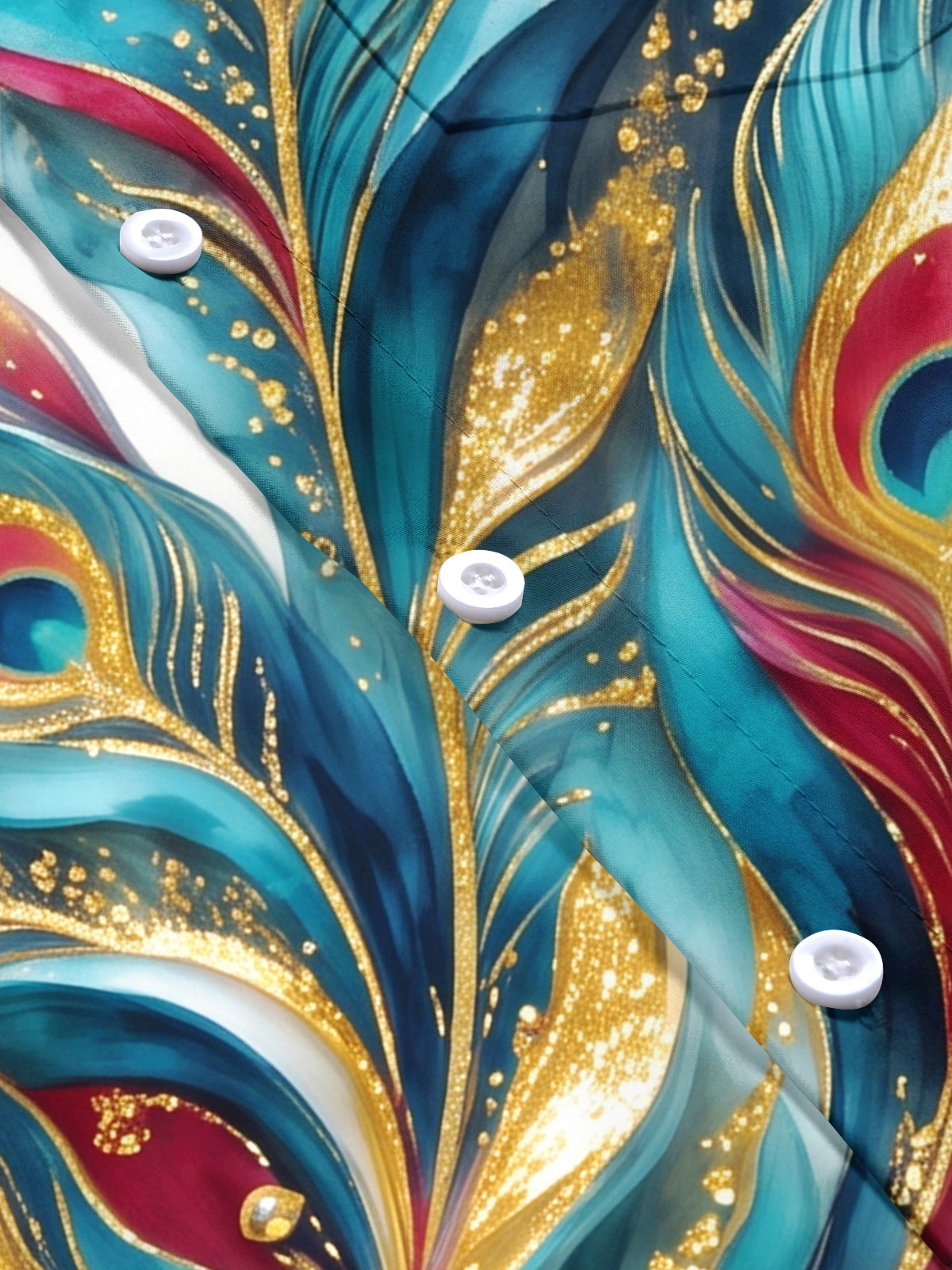 Adaychic Men's Hawaiian Peacock And Peacock Feathers Print Short Sleeve Shirt with Chest Pocket