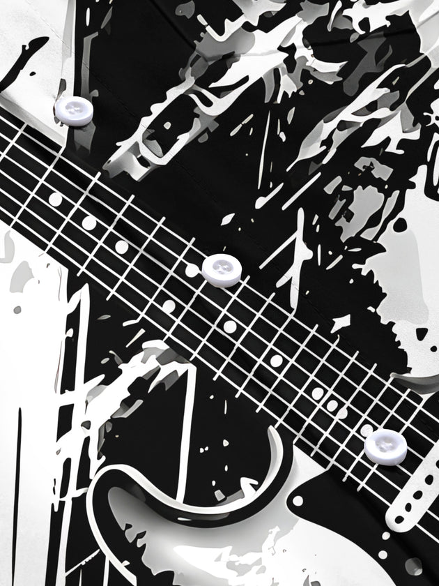 Musical Note Guitar Men's Pocket Short Sleeve Shirts