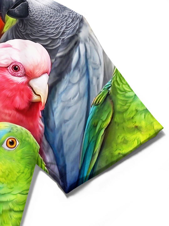 Adaychic Men's Hawaiian Colorful Parrots And Cockatoos Print Short Sleeve Shirt with Chest Pocket