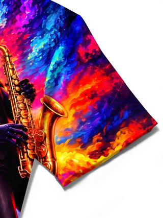 Adaychic Men's Short Sleeve Shirt - Anthropomorphic Wolf And Black Panther Musicians Print with Chest Pocket